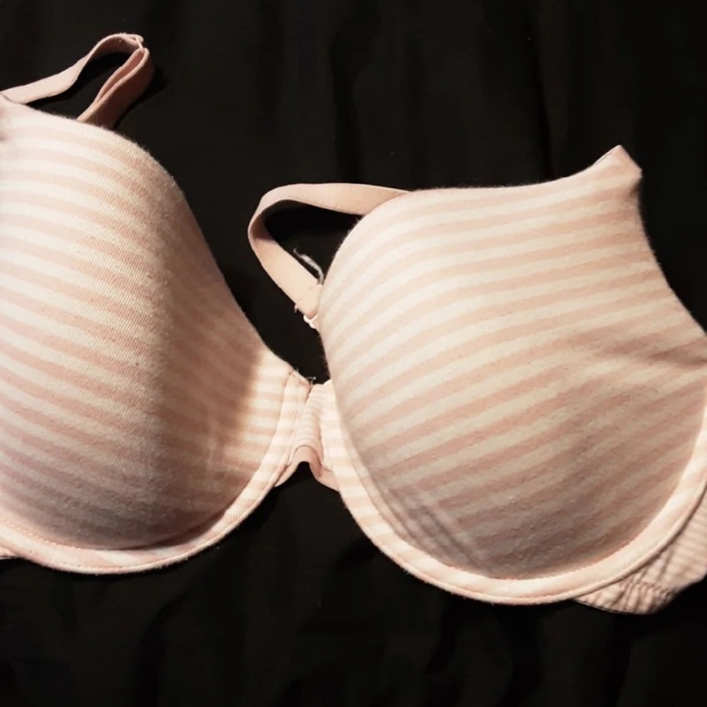 Pink and White Striped Bra